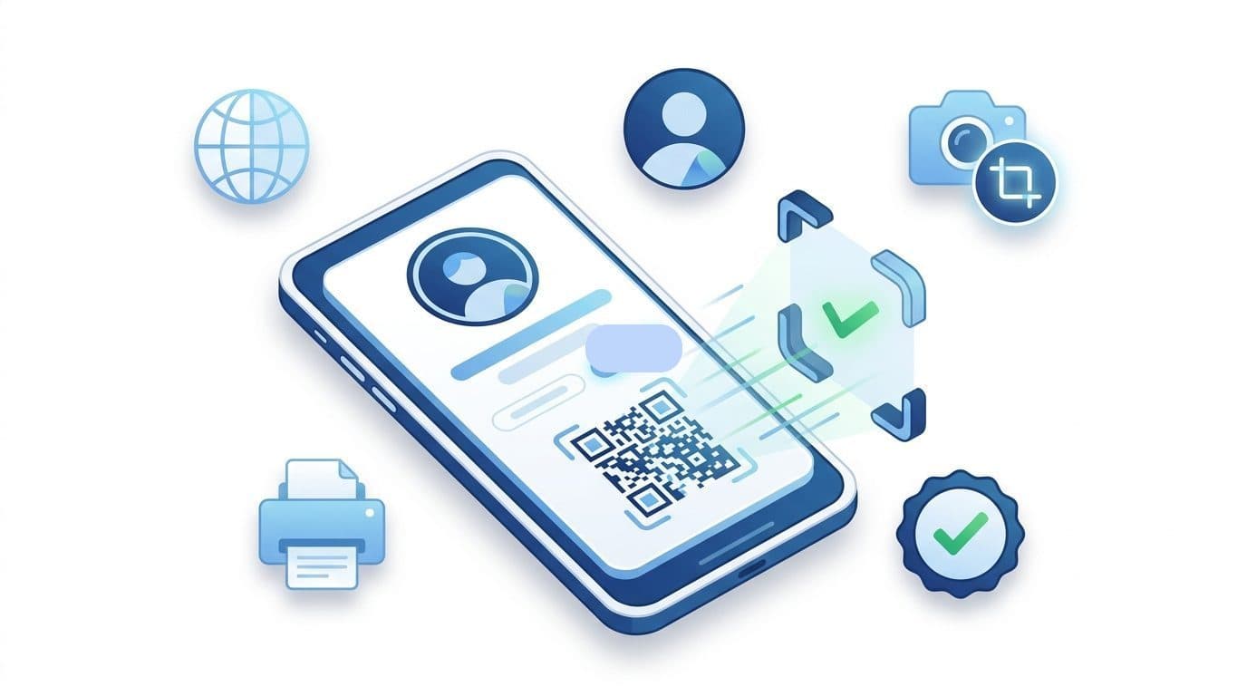 Crachá virtual do participante no celular, com foto, categoria e código de leitura para a entrada do evento