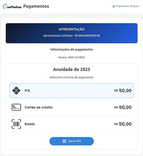 Fluxo de pagamento do associado na Softaliza