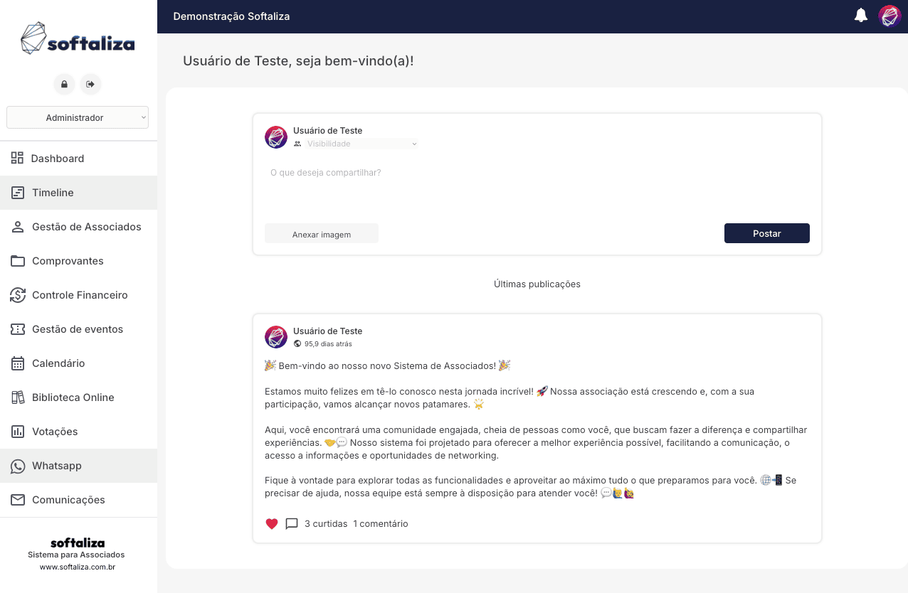 Timeline de notícias da associação